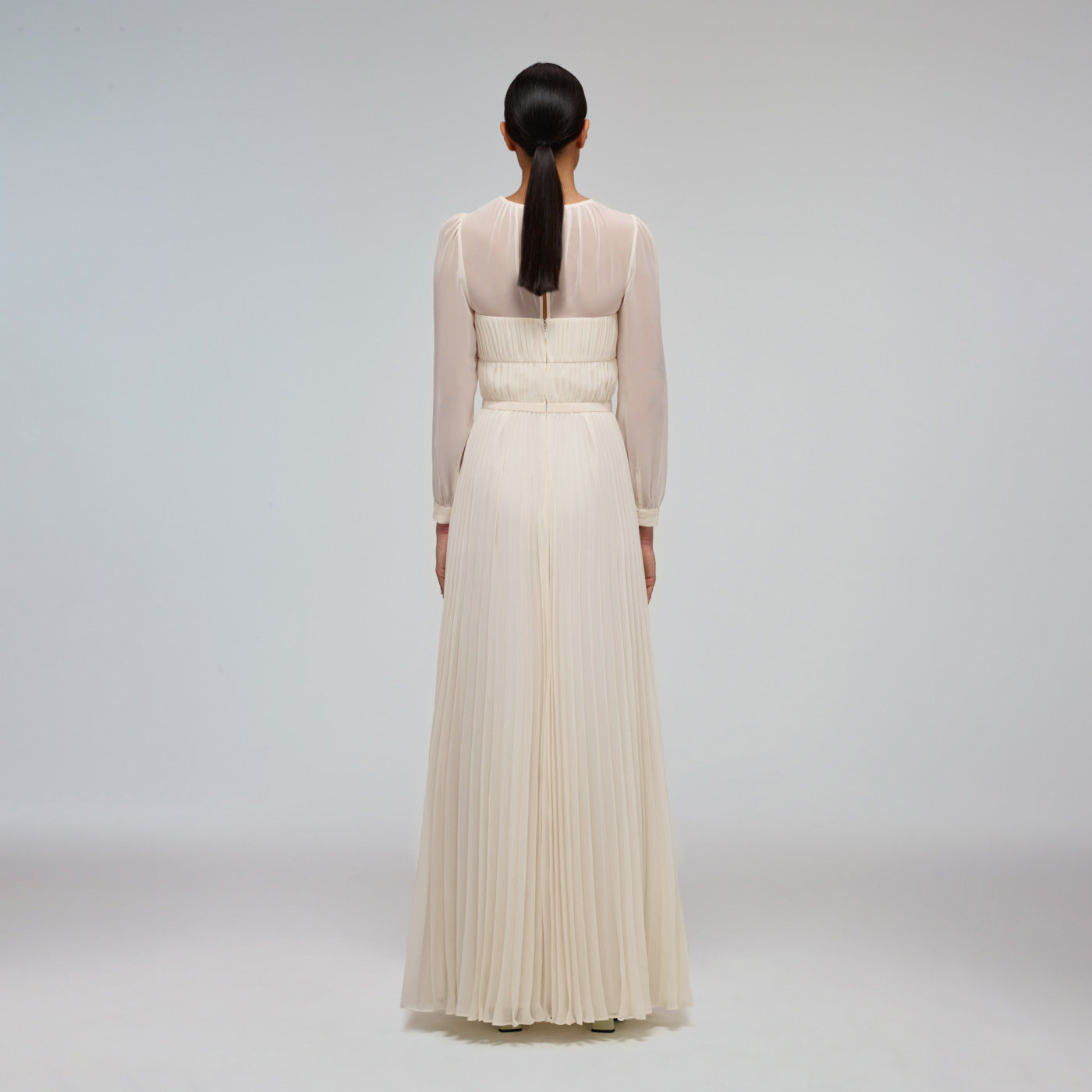 Ivory Chiffon Pleated Maxi Dress | self ...